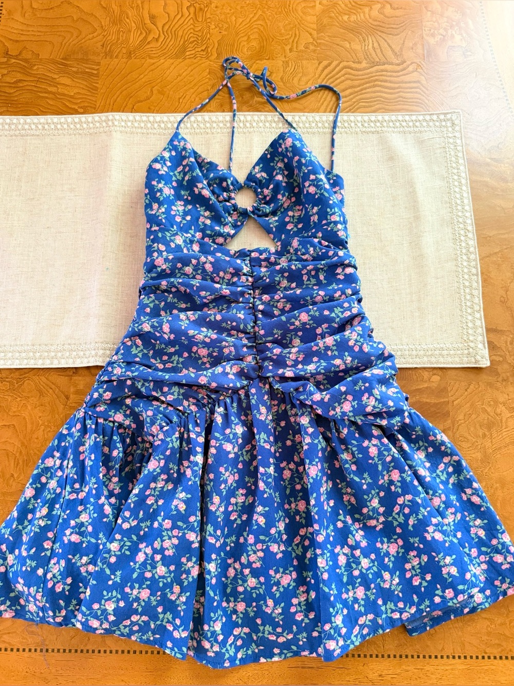 boutique angel biba blue floral mini dress size xs